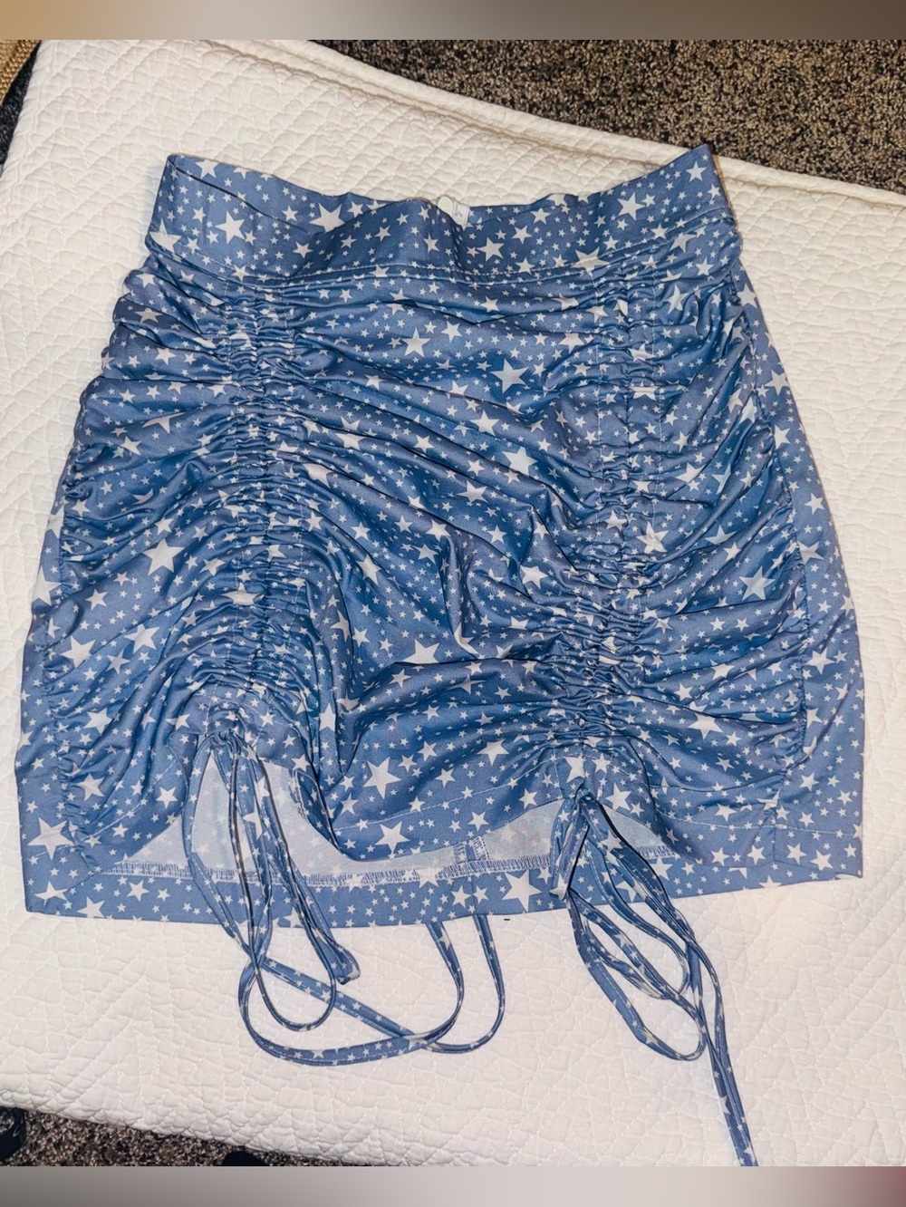 👑 Sexy Like New Size Small SHEIN Blue Star-Print Ruched Drawstring Mini Skirt